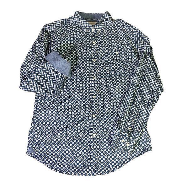 7 Diamonds Blue Design Shirt Flip Cuff Long Sleeve Button Up Chest Sz 44”/ L-30” - Picture 9 of 13